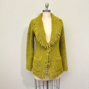 TENSIONE IN by ALTA TENSIONE SRL Fuzzy Knit Blazer Shawl-Lapel in Green